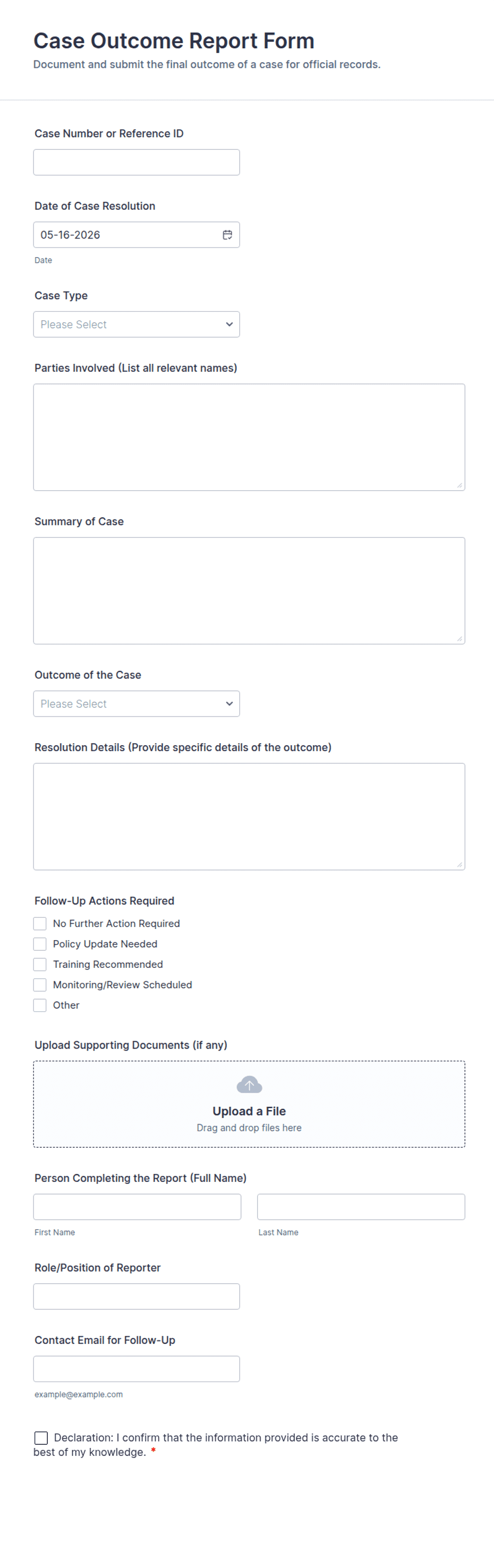 Case Outcome Report Form Template | Jotform