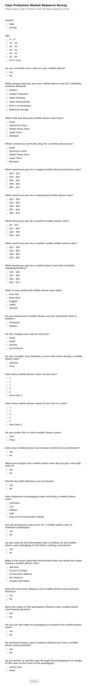 Phone Case Survey Form Template