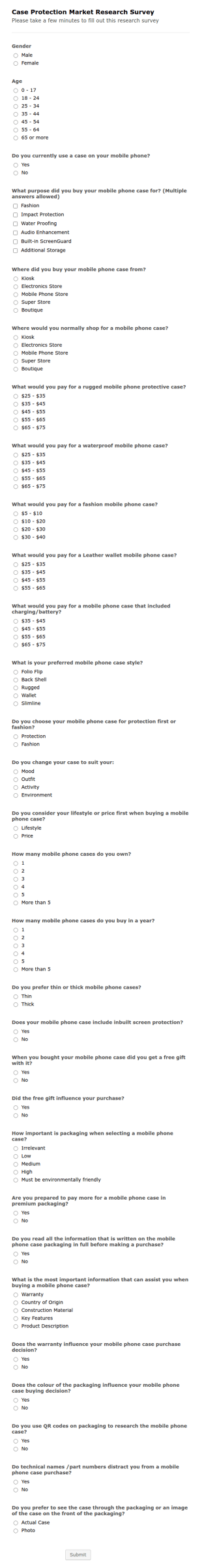 Phone Case Survey Form Template