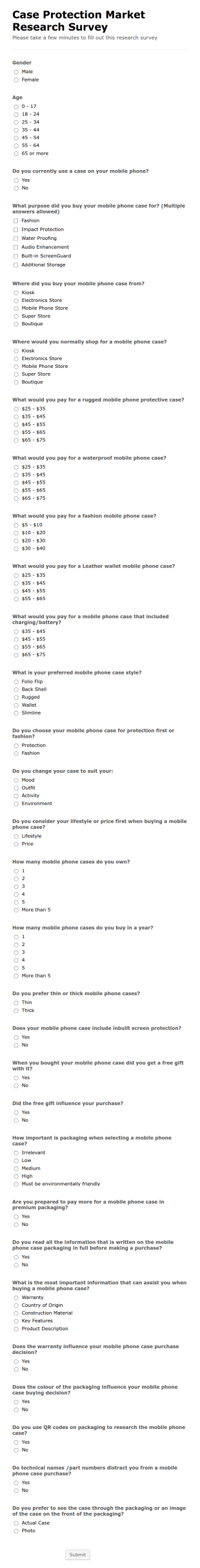 Phone Case Survey Form Template