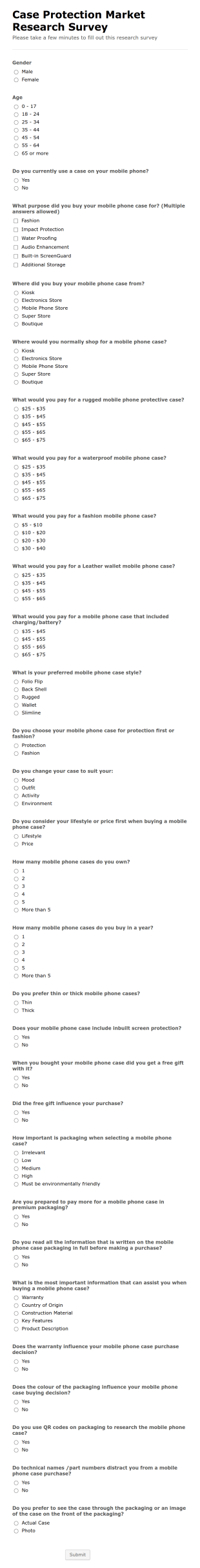 Phone Case Survey Form Template