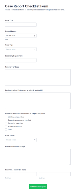 Case Report Checklist Form Template