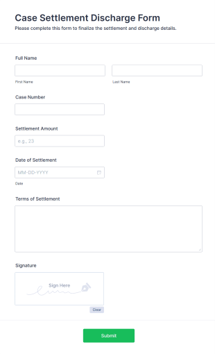 Case Settlement Discharge Form Form Template