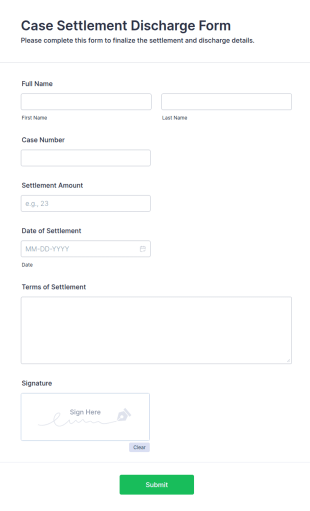 Case Settlement Discharge Form Template