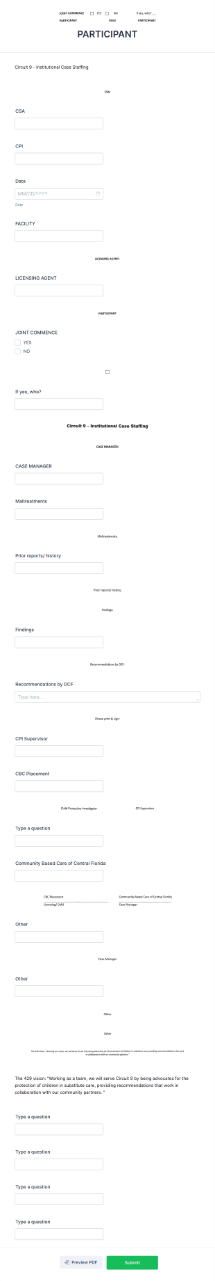 Case Staffing Form Template