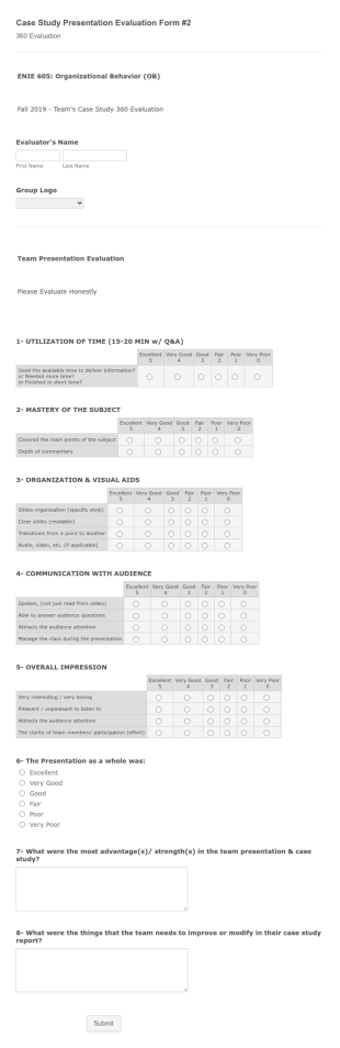 Case Study Evaluation Form Template