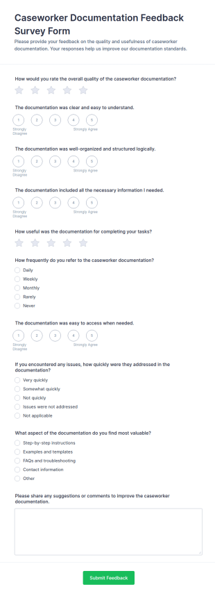 Caseworker Documentation Feedback Survey Form Template
