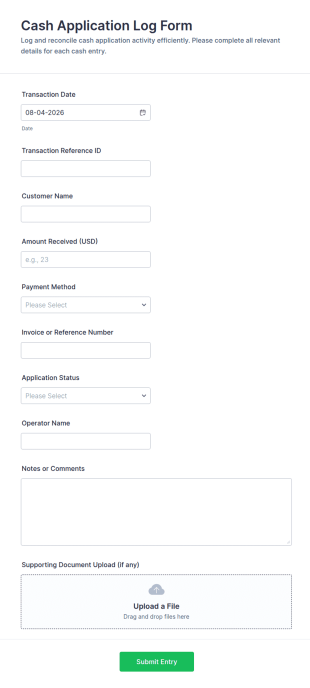 Cash Application Log Form Template