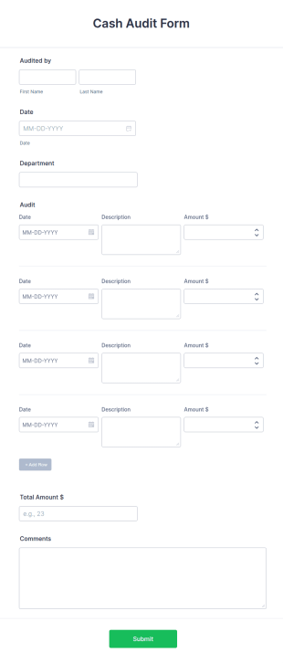 Cash Audit Form Template
