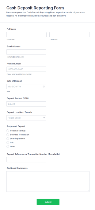 Cash Deposit Reporting Form Template