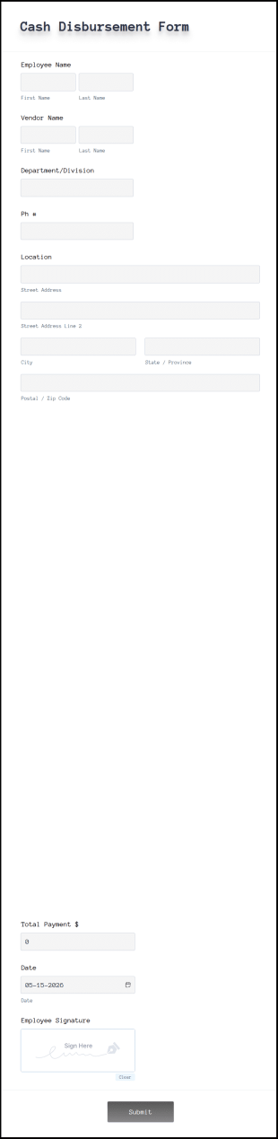 Cash Disbursement Form Template