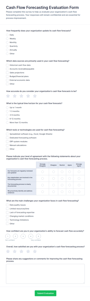 Cash Flow Forecasting Evaluation Survey Form Template