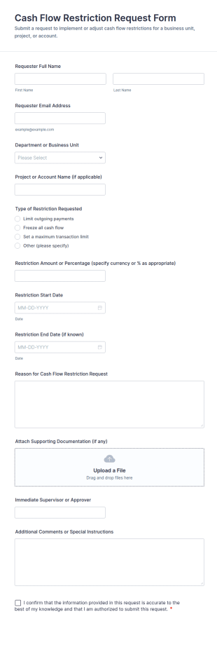 Cash Flow Restriction Request Form Template