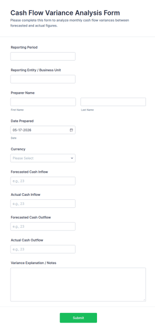 Cash Flow Variance Analysis Form Template