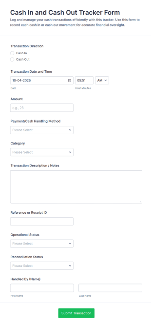 Cash In And Cash Out Tracker Form Template