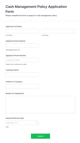 Cash Management Policy Application Form Template