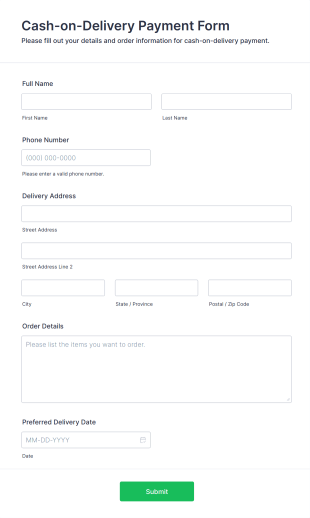 Cash On Delivery Payment Form Template
