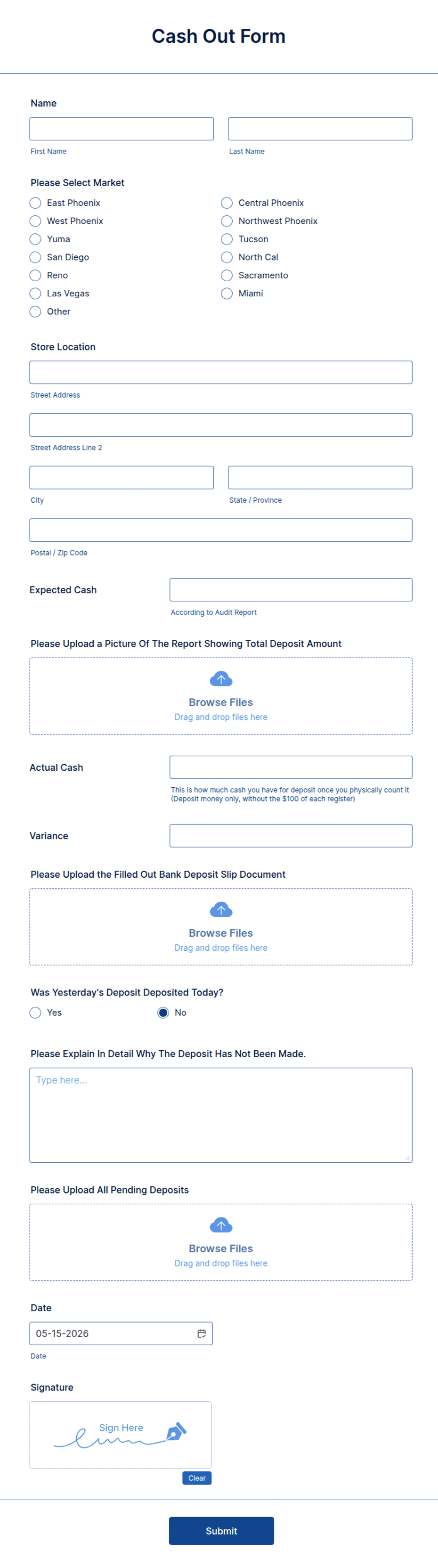 Cash Out Sheet Example Cash Out Form Template | Jotform