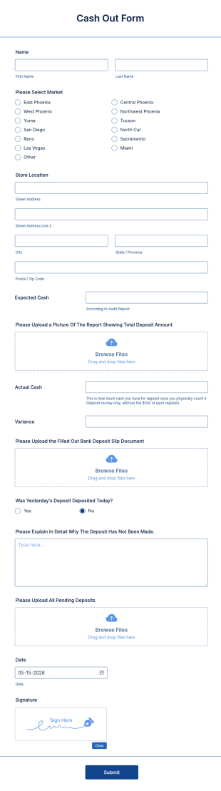 Cash Out Form Template