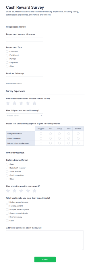 Cash Reward Survey Form Template