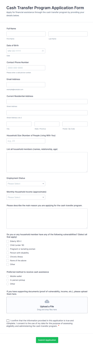 Cash Transfer Program Application Form Template