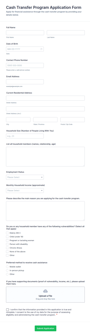 Cash Transfer Program Application Form Template