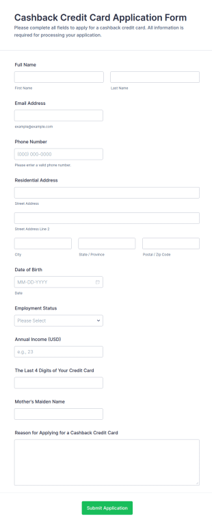 Cashback Application Form Template