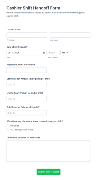 Cashier Shift Handoff Form Template