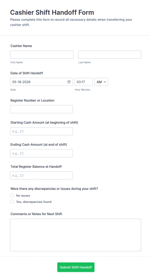 Cashier Shift Handoff Form Template
