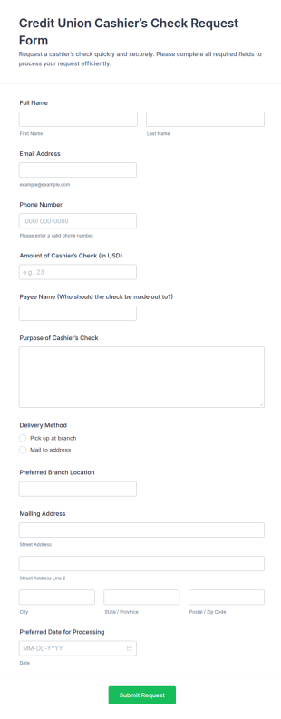 Cashier’s Check Request Form Template