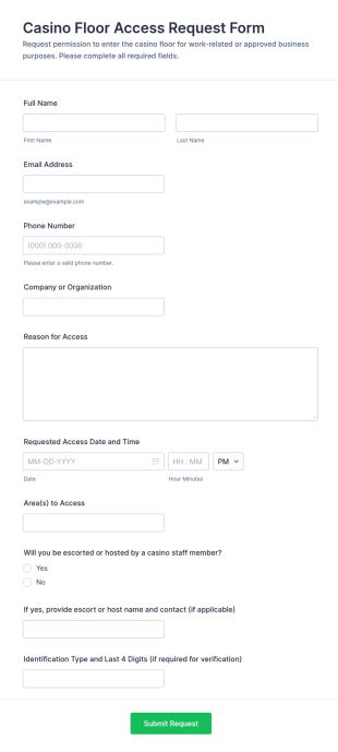 Casino Floor Access Request Form Template