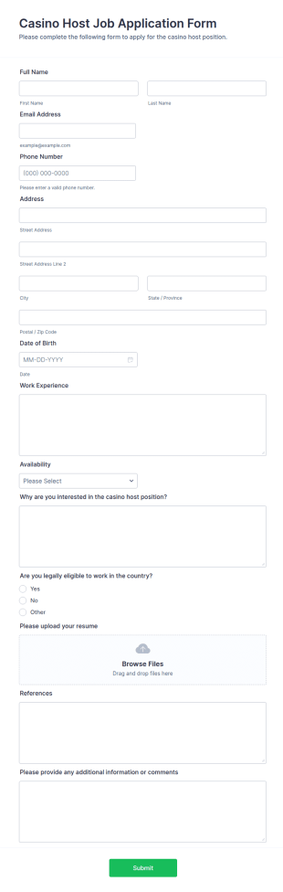 Casino Host Job Application Form Template
