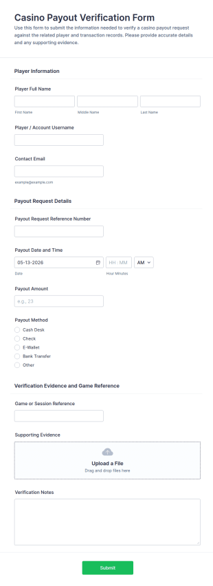 Casino Payout Verification Form Template