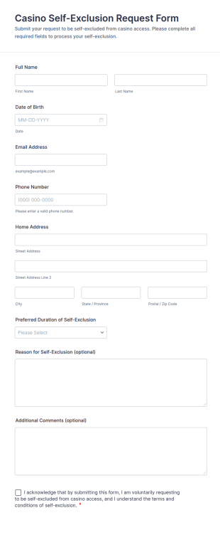 Casino Self Exclusion Request Form Template