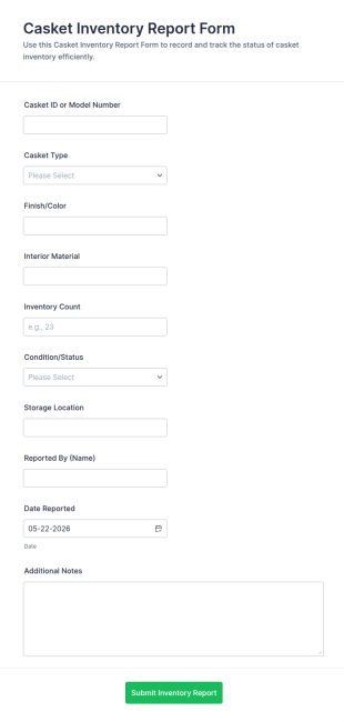 Casket Inventory Report Form Template
