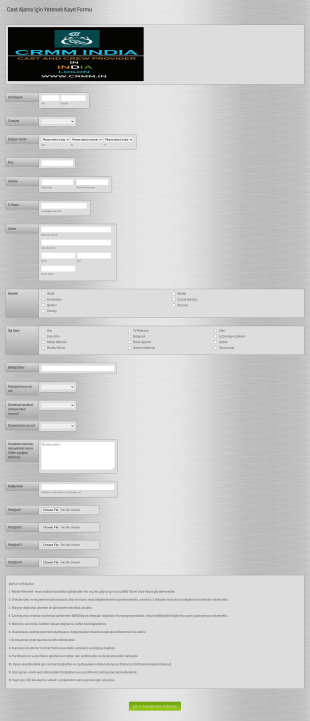Cast Ajansı Için Yetenek Kayıt Form Template