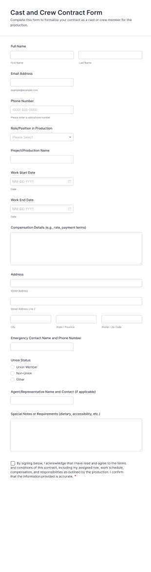 Cast And Crew Contract Form Template