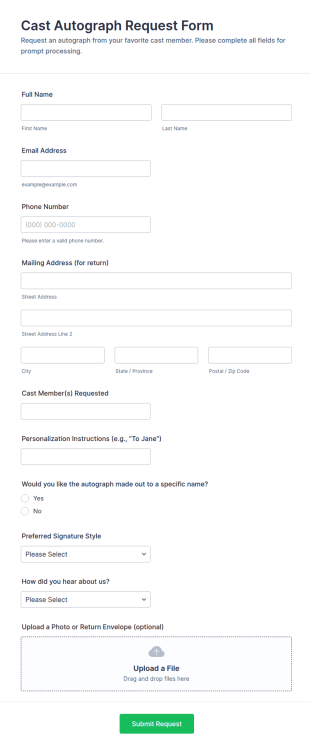 Cast Autograph Request Form Template