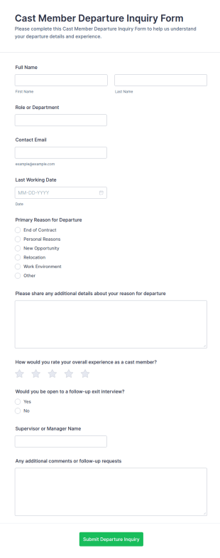 Cast Member Departure Inquiry Form Template