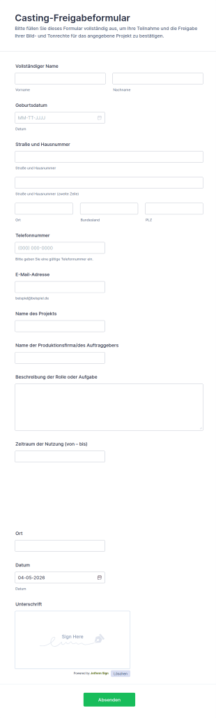 Casting Aufruf Freigabe Formular