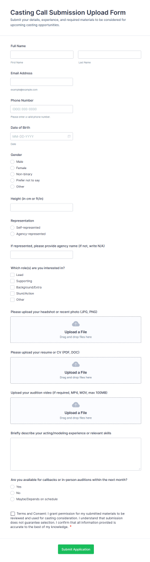 Casting Call Submission Upload Form Template