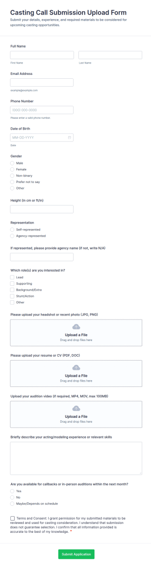 Casting Call Submission Upload Form Template