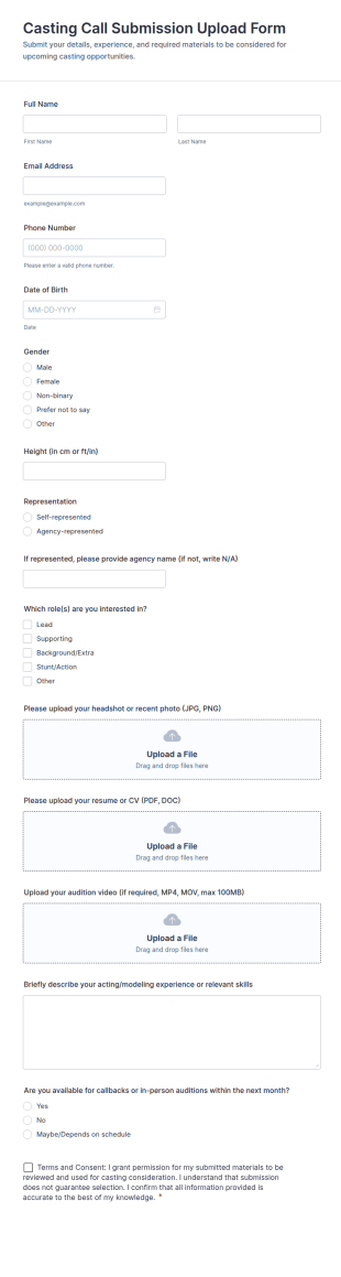 Casting Call Submission Upload Form Template