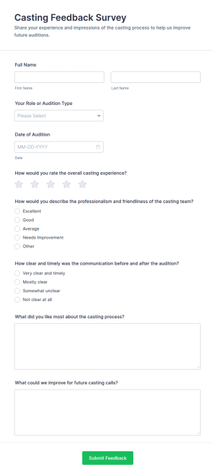 Casting Feedback Survey Form Template