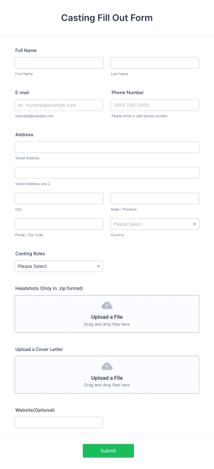 Casting Fill Out Form Template