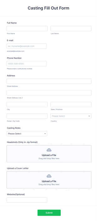 Casting Fill Out Form Template