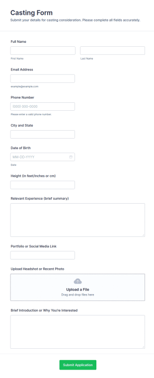 Casting Form Template