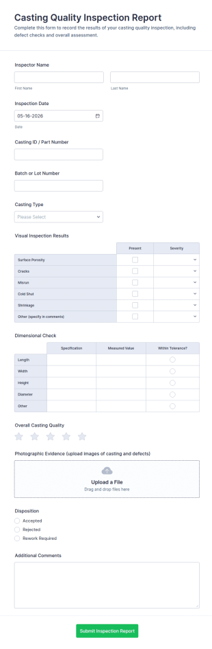 Casting Quality Inspection Report Form Template