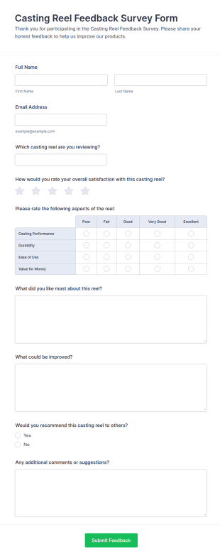 Casting Reel Feedback Survey Form Template