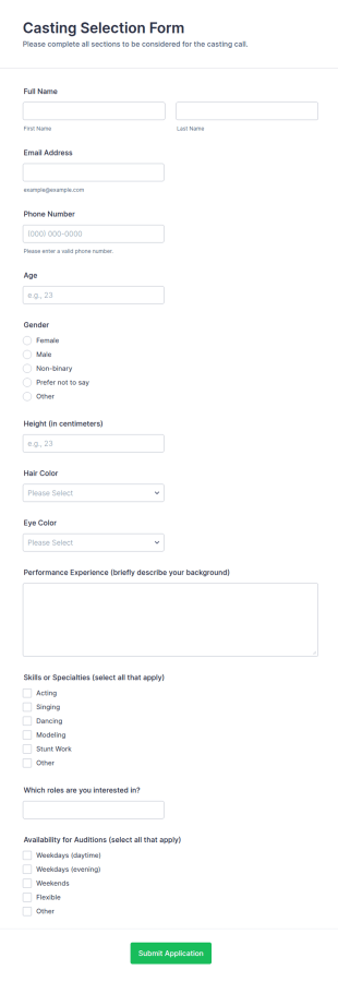 Casting Selection Form Template